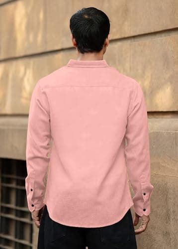 RAIZAX Men Linen Cotton Full Sleeve Shirt for man | Mens Casual Shirt |Shirts for Men Stylish | Men Shirts | Casual Business Party Festival Regular Fit (in, Alpha, L, Regular, Peach) 2