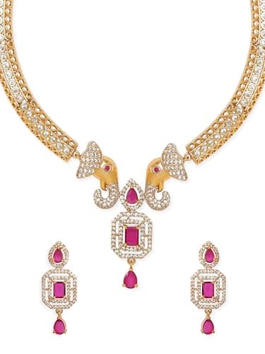 Rubans Premium 22K Gold Plated Traditional Elephant Design Necklace Set with Pink Stones and CZ Studded for Women and Girls, Perfect for any Festive & Wedding Occasions 5