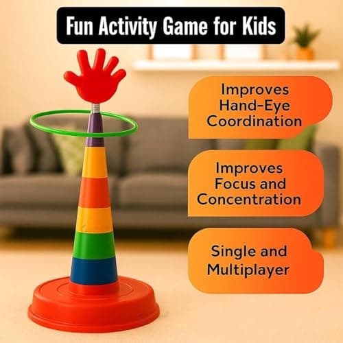 2 in 1 Ring Toss Game for Kids | Indoor Outdoor Fun Learning Activity Toy | Stacking Rings & Target Throw Game | Multicolor Plastic Toy for Baby | Birthday Gift for 1-5 Years - Random Design 4