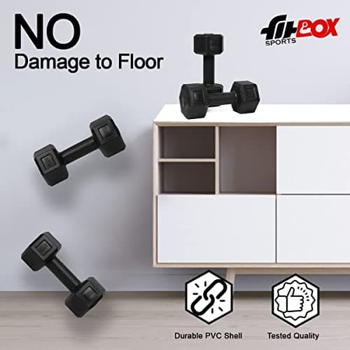 FitBox Sports Exclusive Hex PVC Dumbbells (2kg - 10kg) Pack Of Dumbbells Set For Home Gym, Black 5