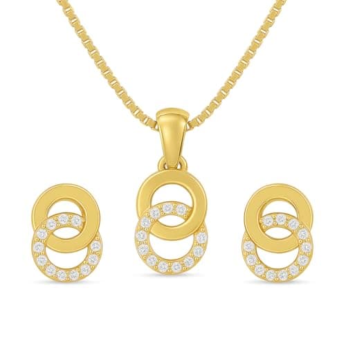 ZAVYA 925 Sterling Silver Dual Circular CZ Studded Gold Plated Jewelry Set| Gift for Women & Girls | With Authenticity Certificate & 925 Stamp