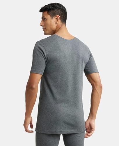 Jockey 2400 Men's Super Combed Cotton Rich Half Sleeved Thermal Undershirt with Stay Warm Technology_Charcoal Melange_M 3