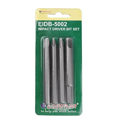 Eastman Impact Driver Bit Set Of 4Pcs, 80Mm, Chrome Vanadium 5/16" Hex Bit In Sand Finish Long Type - EID-5002, Carbon Steel 3