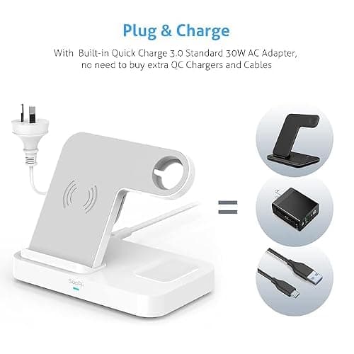 3 in 1 Wireless Charging Station with 2 USB Ports, Magnetic MagSafe Wireless Charger for iPhone 17/16/15/14, Apple Watch & AirPods, Fast Charging Station, QI Certified 15W max Wireless Charger Stand 2