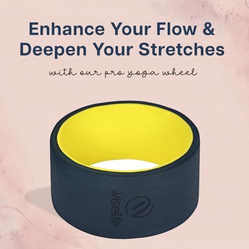 Wiselife Yoga Wheel Pro For Men & Women|Big Circle Wheel For ABS, Home Training, Deep Tissue Massage, Back Pain, Stretching, Back Bends, Body Posture, Sweat Resistant | 13 X 6 Inch(Navy Blue+Yellow) 6