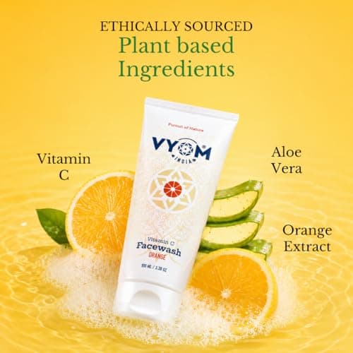 Vyom India Vitamin C Face Wash 100ml for Women & Men Orange Face Wash for Glowing & Hydrating Skin, Improves Skin Tone, Fades Dark Spots, Sulphate & Paraben Free 100% Organic & Natural 5