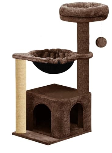 FURRLOVERS Soft Fur Condo Activity Cat Tree - Jute Rope Scratching Post, Hanging Ball, Hammock, Suitable for Small Cats (Condo 16 x 16 Inch) (Height 38 Inch) (Large) (Brown - FURR-71) 4