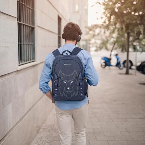 amazon basics Nylon Casual Standard 4 Compartment Backpack (11629-Wolf_Blu), 44 Litre, Blue 5