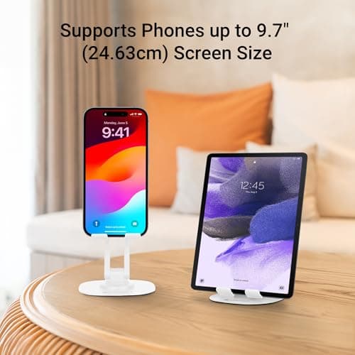 ZEBRONICS MTS200, Foldable Mobile Holder, Upto 9.6 inches, 360° Rotatable, Stepless Multi Angle Adjustment, Anti-Skid Base & Resting pad, Lightweight & Handy, Compatible with Mobile & Tablet (White) 2