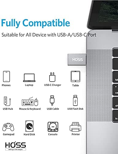Hoss® Type C OTG Adapter[10Gps]- USB to C Type Converter Which Supports Superfast Data Sync, Compatible for MacBook Pro 2020/2019,iPad Pro 2020 - Color: Dark Gray [1 Pack] (OTG Type c) 4