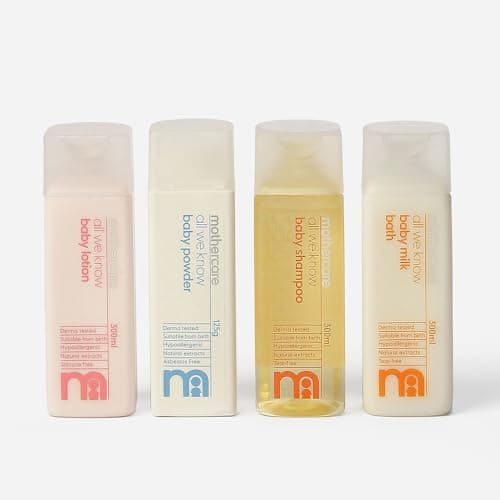 Mothercare Gift Set for Babies | Baby Gift Box (Pack of 4) | Bath Milk, Lotion, Shampoo 300ml Each & Powder 125g | 3