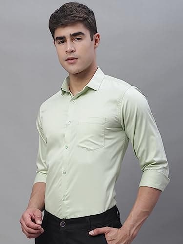 Majestic Man Slim Fit Satin Cotton Formal Shirt for Men (Large, Light Green) 2