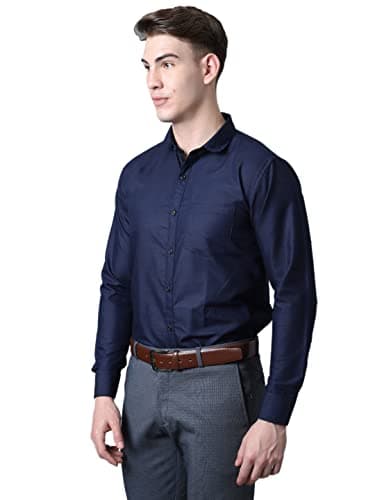 Majestic Man Slim Fit Cotton Blend Formal Shirts for Men (Large, Navy Blue) 3