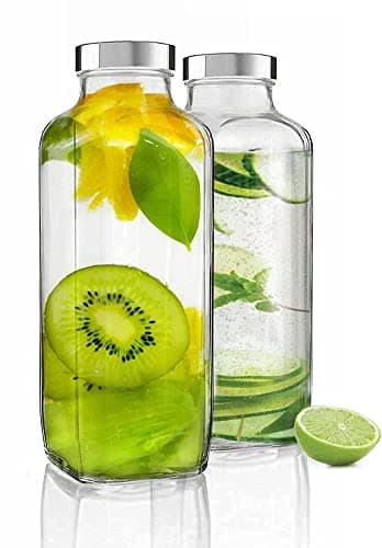 castanea Glass Water Bottle with Leak-Proof Airtight Stainless Steel Lid for Water, Smoothie, Juices - Reusable Travel Glass Drinking Fridge Bottles - 1000ml (2)