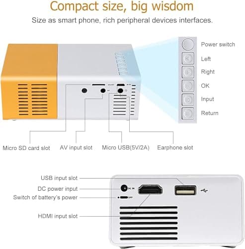 Mini Portable LED Projector – AV, HDMI, USB, Micro SD, Audio | Home Cinema & Kids Film Projector | Compatible with Smartphone, Laptop 5