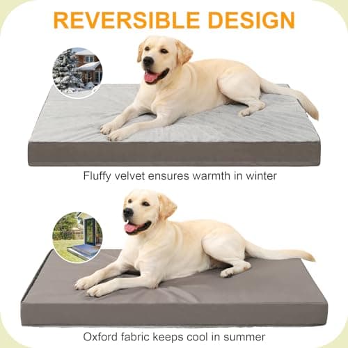 KSIIA Orthopedic Dog Bed Dog Crate Bed Waterproof for Large Dogs Deluxe Plush Washable Pet Mat with Egg Crate Foam & Removable Cover, 35 x 22 Inch, Gray 4