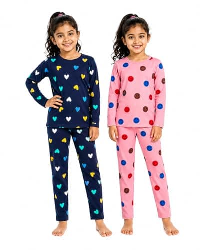 NammaBaby Baby Girls Full Sleeve T-Shirt Pajama Set Pack of 2 | Cotton Night Suit Soft & Cozy | 7-8 Years