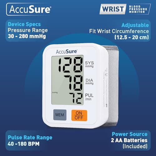 AccuSure Automatic Digital Wrist Blood Pressure Monitor | Smart BP Check Machine for Hypertension & Heart Health Monitoring | Portable BP Apparatus for Home & Travel Use | Easy One-Touch Operation wit 3