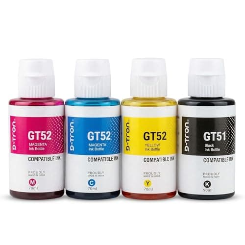 D-tron GT51 GT52 Compatible Ink Refill Bottles, for HP Ink Tank 310, 315, 410, 415, 500, 530,615, 5810,5811, 5820 Black 90ml and Cyan, Magenta, Yellow 70ml, for HP Ink Tank