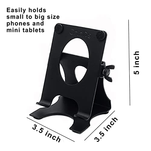Crinds ® Pure Metal Tabletop Heavy Sturdy Adjustable Mobile Cell Phone Stand Holder for Table Desk with Big Back Support to Hold Upto 10inches of iPhone, iPad, Smartphones, Tablets, Kindle (Black) 4