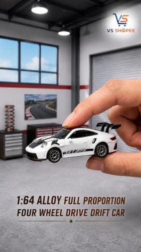 VS Shopee Mini R/C Alloy Drift Car 1:64 Scale – 2.4GHz 4WD RC Racing Desk Toy with LED Lights & Cruise Control Feature (Kids & Collectors Edition) (Porsche 911 GT3 (992 Generation).) 4