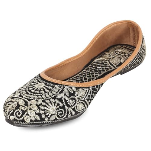 DFR Women Ethnic Rajasthani Embroidery Punjabi Juti's Jutti’s, Color - Black, UK Size - 8 4
