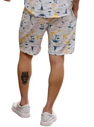 Zilcon Men's Casual Shorts Printed Fabric Drawstring Summer Beach Shorts (in, Alpha, L, Regular, Yellow) 2
