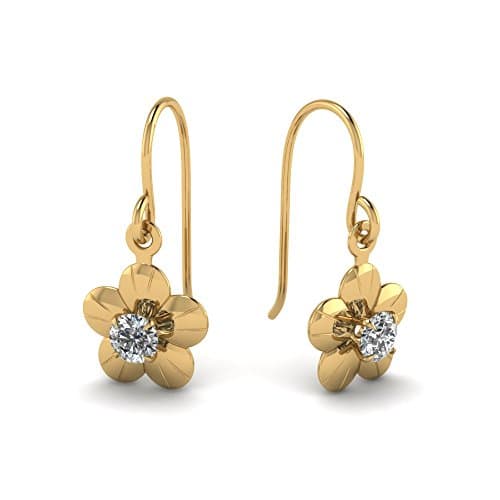 Anopchand Tilokchand Jewellers Atjewels 14 Yellow Gold Over .925 Silver White Round Cz In Prong Set Dangle Earrings For Women/Girls