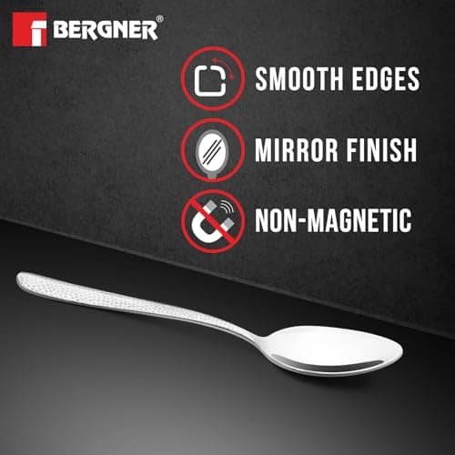 Bergner BE Essentials Sitello Stainless Steel 6 Pcs Dinner Spoon Set, 17.5cm Long, Hammered Handle, Premium Spoons with Classic and Retro Design, Spoons for Home and Kitchen, 1.8mm Thickness - Silver 5