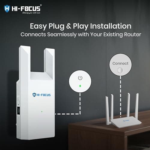 HI-Focus 300 Mbps Wi-Fi Range Extender (2.4 GHz) | Dual-Antenna Wireless Booster + Ethernet Port | Plug-and-Play Wi-Fi Repeater for Home & Office Coverage 5