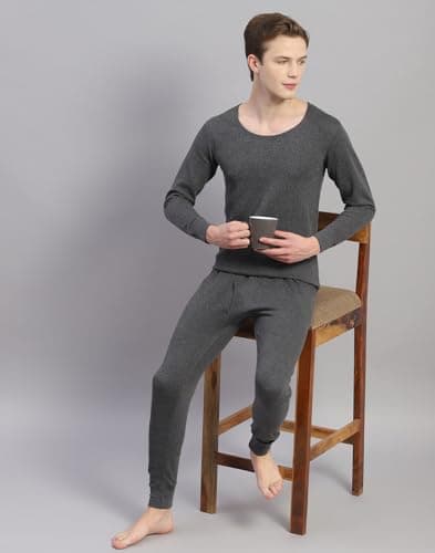 Monte Carlo Mens Grey Solid Cotton Blend Round Neck Full Sleeve Thermal Vest (6230M1CH-0-40) 5