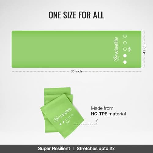 Wiselife Professional Latex Resistance Thera Band (Light Resistance) | 48x4 inch | 100% Natural Latex Resistance Band | For Warm-Up, Stretching, Strength Training, Exercise, Gym Workout & Yoga (Green) 2