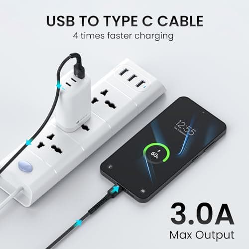 Portronics Konnect X USB to Type C Cable with 3A Output, Fast Charging & Data Transfer, Nylon Braided, Aluminium Alloy Shell, 1M Length compatible with Type C Smartphones(Black) 5