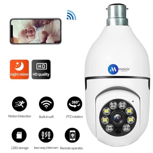 Maizic Smarthome 3 MP WiFi Camera Outdoor/Indoor with bidirectional Voice, Intelligent Alarm, Smart surviellance, Motion and Human Detection (Bulb Camera) (Indian Holder Competiable) (3mp) 3