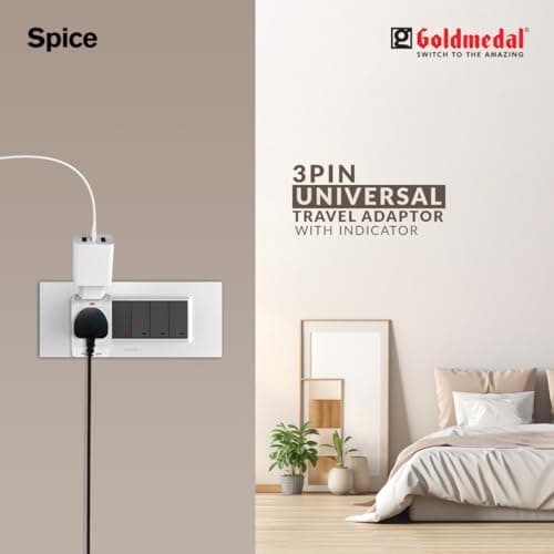 Goldmedal Spice 3 Pin 240V Multi Plug Socket | Universal Travel Adaptor with LED Indicator | Supports 2-Pin&3-Pin Plugs | Multiplug for Home&Office Appliances | Compact & Reliable 4