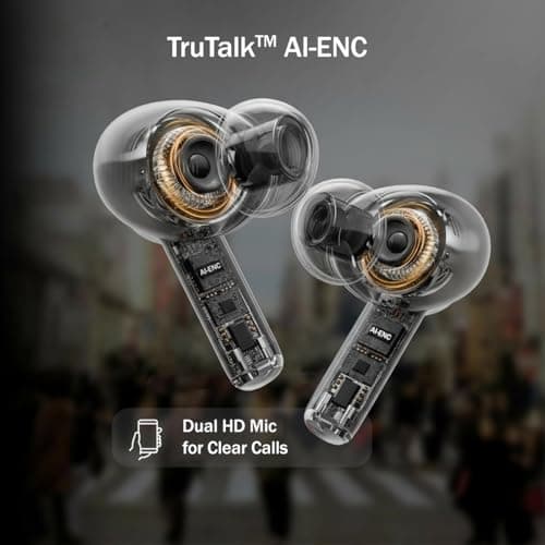 pTron Bassbuds Eon in-Ear TWS Earbuds w/ 13mm Drivers, 45Hrs Playtime, Dual HD Mic & TruTalk AI-ENC Calls, Custom EQ,Mobile App, Bluetooth v6.0 Headphones,Voice Assist., Type C Charging & IPX5 (Black) 5