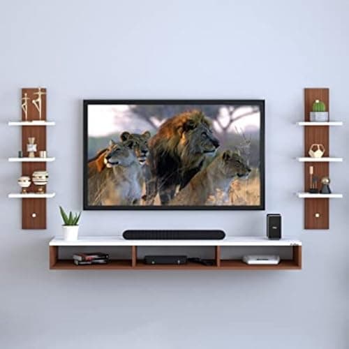 Wooden TV Stand with Side Storage Cabinets | Floor Standing Entertainment Console (Natural Finish)