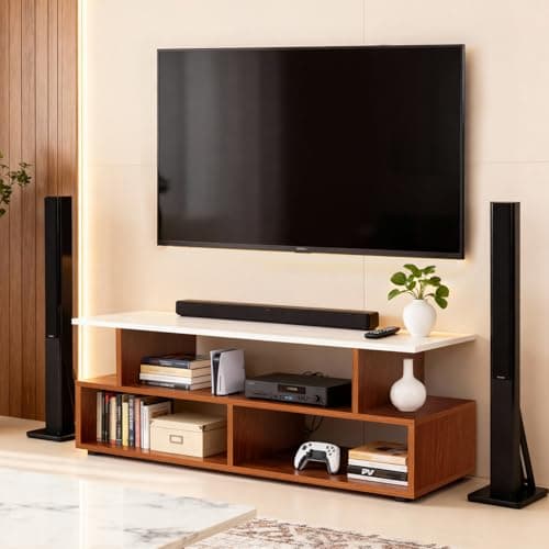 ABOUT SPACE TV Stand - Engineered Wood TV Showcase with Foot Pad Entertainment Console Shelf Storage for Set Top Box, Decor, Books for Living Room TV Unit - Oak Red(L 101 x B 40.5 x H 41 cm)