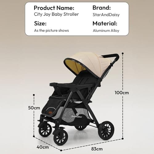 StarAndDaisy Foldable Baby Stroller for 0-3 Years Infant & Toddler / Travel Pram for Baby with Storage basket & Lockable Wheels, Multi-Level Recline & Adjustable Footrest, Removable Tray , Safety Harn 6