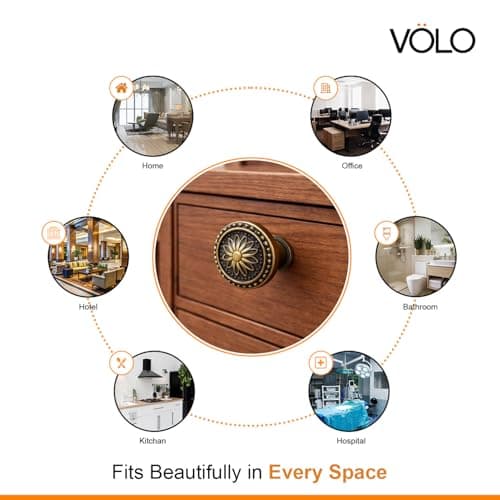 VOLO® Antique Brass Cabinet Knob Pull Handle (Knob_152_Antique (2pcs)) 4