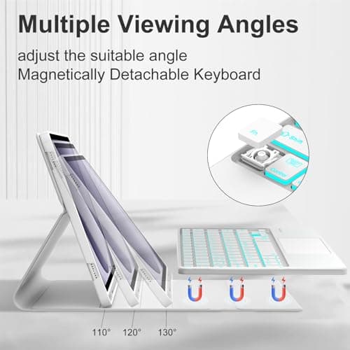 Keyboard Case for Samsung Galaxy Tab A9 Plus 11 inch 2023, Detachable Bluetooth Wireless Keyboard with 7-Color Backlit Trackpad for Galaxy Tab A9+ 11'', Flip Stand Case, Rechargeable, Gray 5