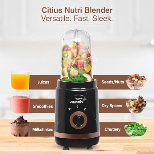 V-Guard Citius Nutri Blender (New Launch) | Bullet Mixer Grinder Juicer | 2 Leakproof Jars & Lids | 2 Years Product & Motor Coverage by V-Guard | 400 W Copper Motor | Up to 22,000 RPM 2
