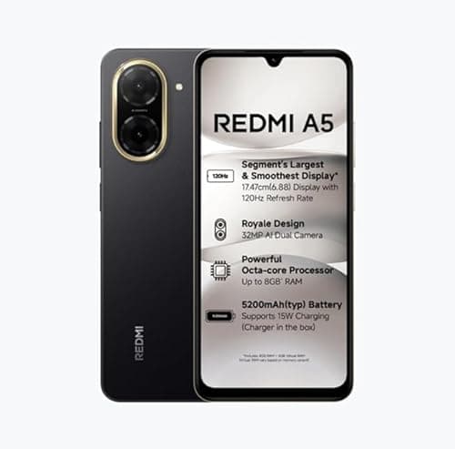 Redmi A5 (Just Black, 3GB RAM, 64GB Storage) | 6.88-inch 120Hz Display | 5200mAh Battery | Android