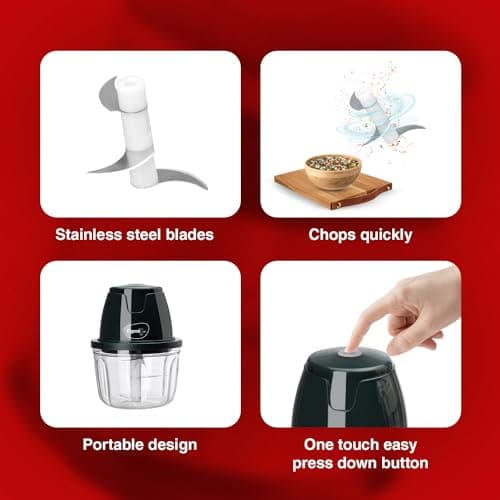 Pigeon Zoom Electric Chopper 350 ml, Portable with 3 Stainless Steel Blades for Effortlessly Chopping Vegetables and Fruits - Green, 30 Watts 3