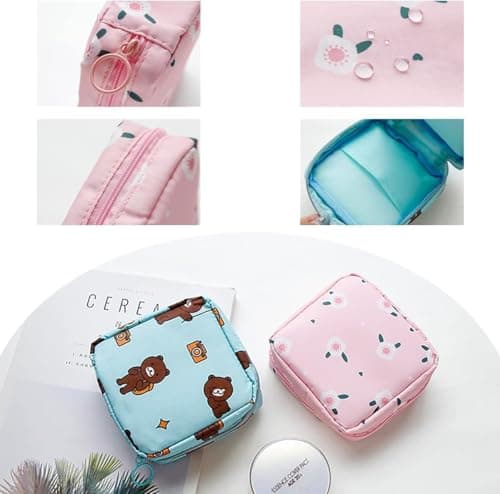 KASHIVAL Sanitary Napkin Storage Pouch (Set of 2) - Water-Resistant Period Bag for Women & Girls, Menstrual Pad & Tampon Organizer, Fabric Zippered Makeup & Cosmetic Pouch, Multi-Purpose Travel Bag 5