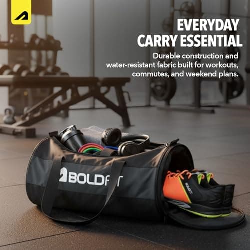 Boldfit Gym Bags for Men with Separate Shoe Compartment Unisex Duffle Bag for Carry & Travel Adjustable for Shoes Towel Duffel Sports Bag for Women & Men 20L - Black Grey 4