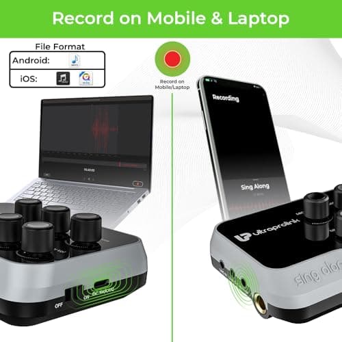 UltraProlink Sing Along Portable Bluetooth Karaoke Mixer | with Recording | with Karaoke Microphone & Bluetooth Receiver Amplifier with Echo for Mobile Phones | Sing Along | UM1002 2