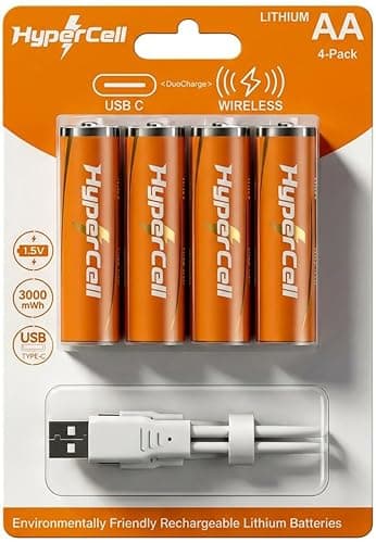 Hypercell® AA Rechargeable Batteries | 1.5V High Capacity 𝕃𝕚𝕥𝕙𝕚𝕦𝕞 3000 mWh | Dual Fast Charge (USB‑C Direct + Wireless Charge),1500+ Cycles| 15‑Year Lifespan| OEM 3 Years Warranty| Made in U.S