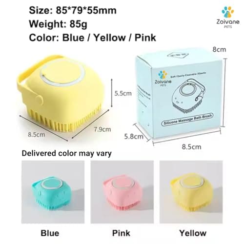 ZOIVANE Dog Bath Brush | Soft Silicone Bristles Pet Grooming/Bathing & Massage Brushes | Dog & Cat Accessories | Labrador, German Shepherd, Golden Retriever | Shampoo Dispenser Washing Brush-Pack of 1 3