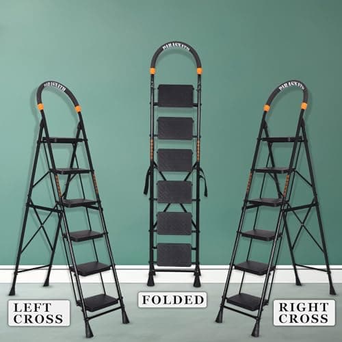 Parasnath 8 Step GoUp Steel Ladder Black Colour Foldable Step Ladder - Light Weight Step Ladder Anti Skid Plastic Steps - 6 Year Manufacturer Warranty - Made in India 4